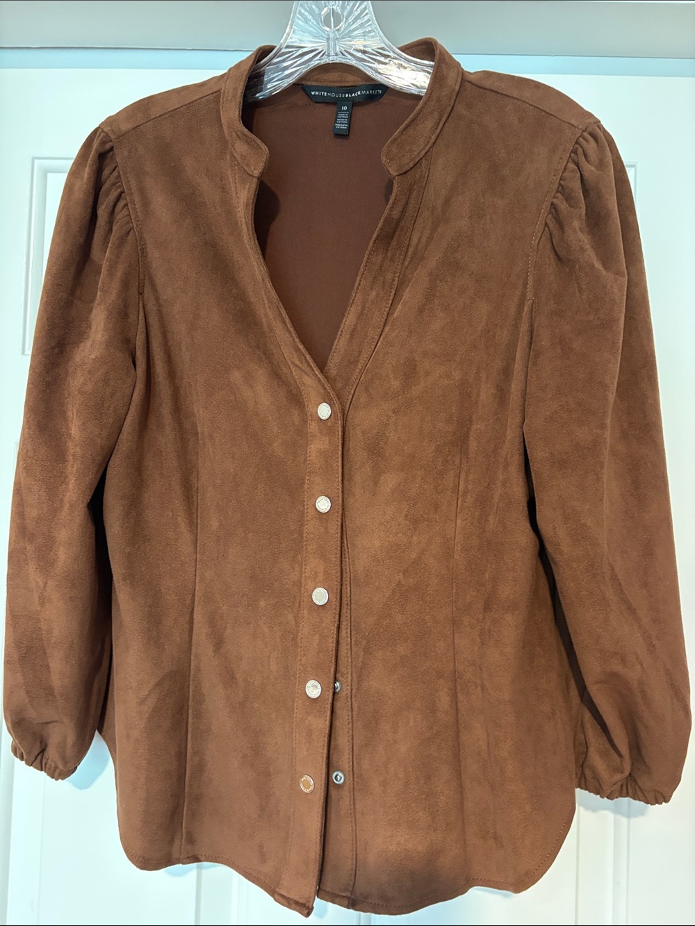 White House Black Market Chestnut Brown Faux Suede 3/4 length sleeve top